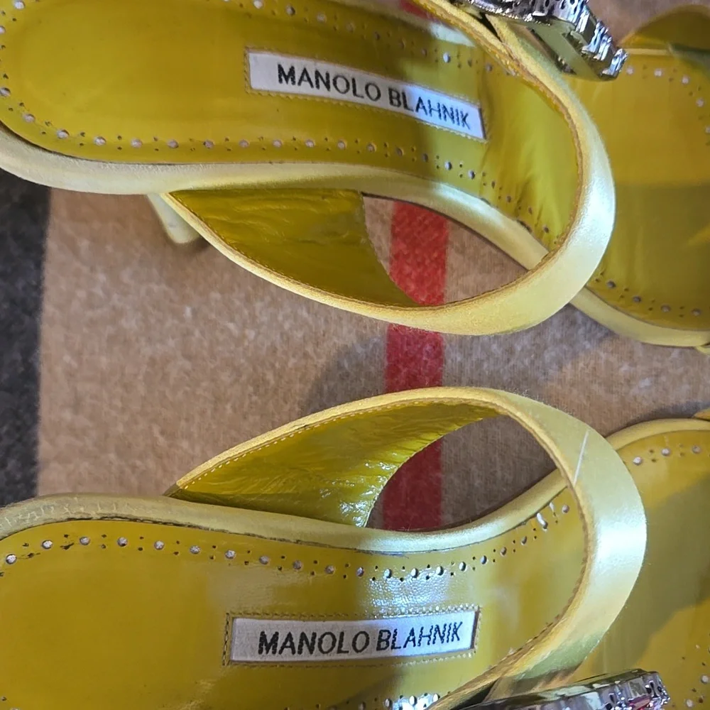 Manolo Blahnik Verda Sandal profi 105 Chartreuse 37 - Picture 9 of 13